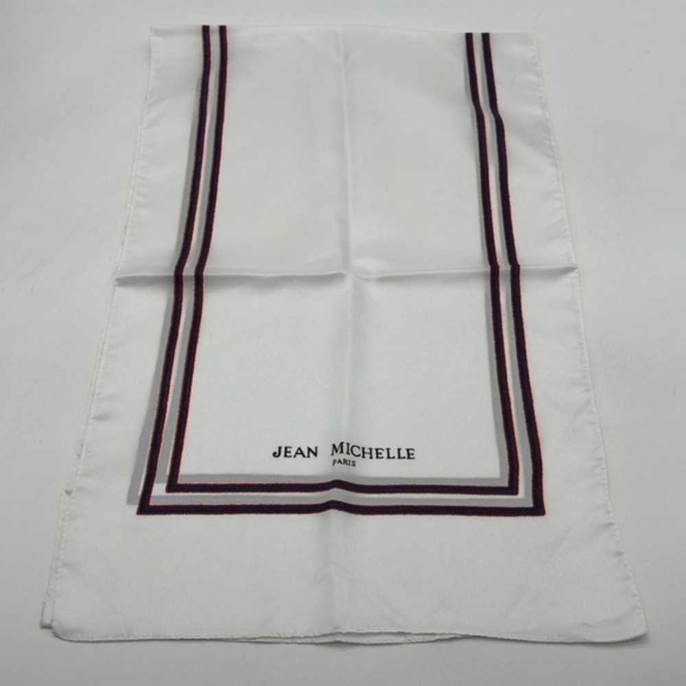 Jean Michelle Paris White Navy Red Striped  Scarf‎ 42 X 13 Inches.